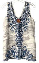 JOHNNY WAS White Grey Camo Line Blue Embroidered Harriet Tank