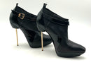 VERSACE Black Nappa Leather Patent Goldtone Stiletto Heel Buckle Booties 40.5