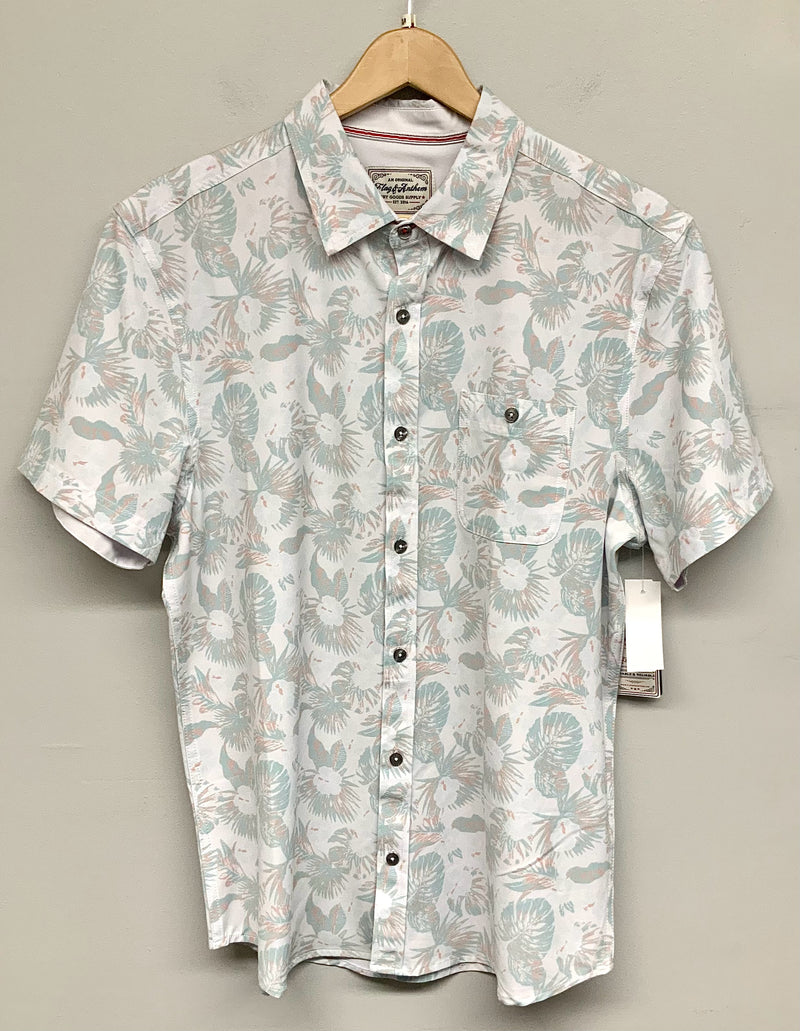 FLAG & ANTHEM White Sage Coral Powell Leaf Print S/S Polo Shirt