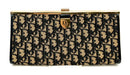 Christian Dior Vintage Navy/Tan Monogram Leather Trim Frame Clutch
