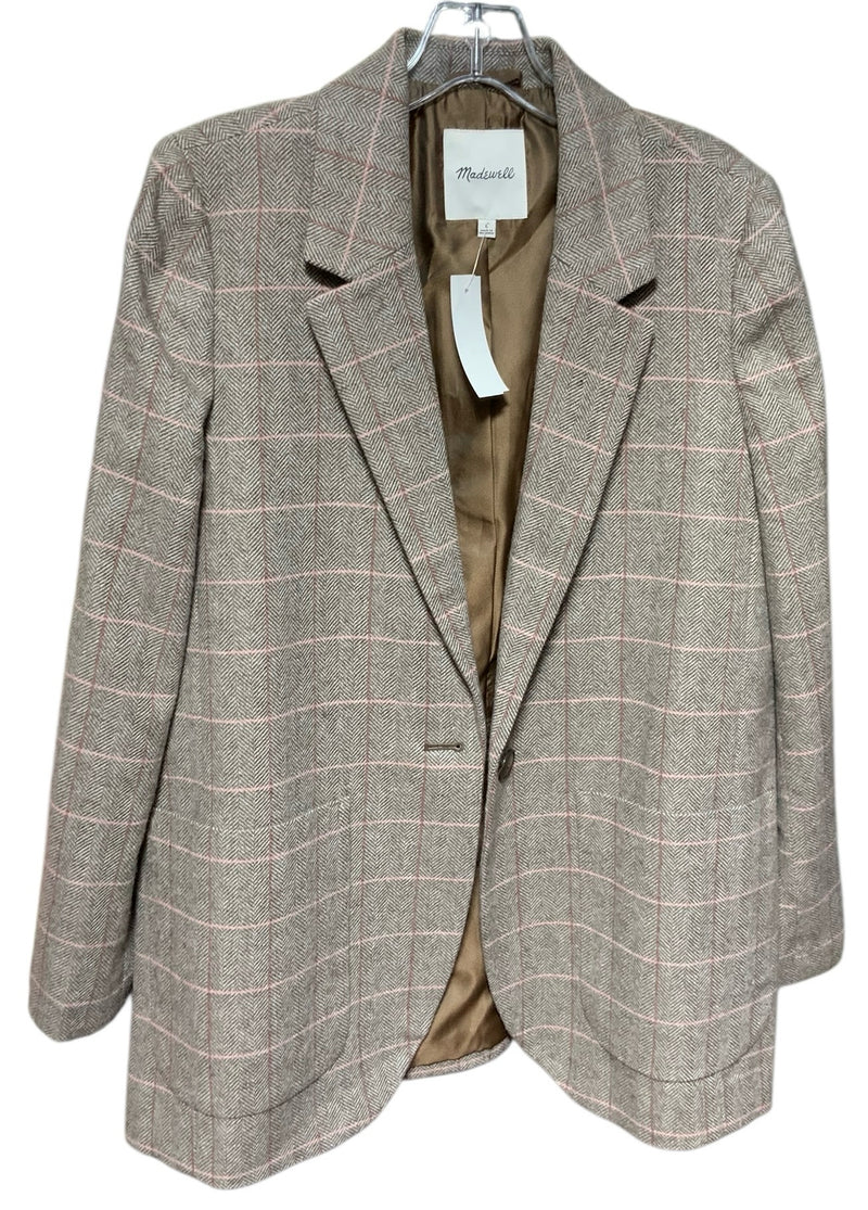 MADEWELL Brown/Pink Herringbone "Larsen"  Wool Blend Blazer