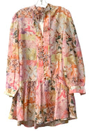 MISS ROSIER Pink Floral Drop Waist L/S Shirt Dress