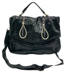 CLARITA Black Embossed Top Handle Chain Detail Satchel