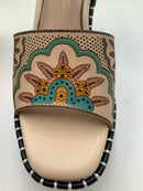 L'ARTISTE Beige Multi Floral Leather Block Heel "Go Get Em" Sandal 38