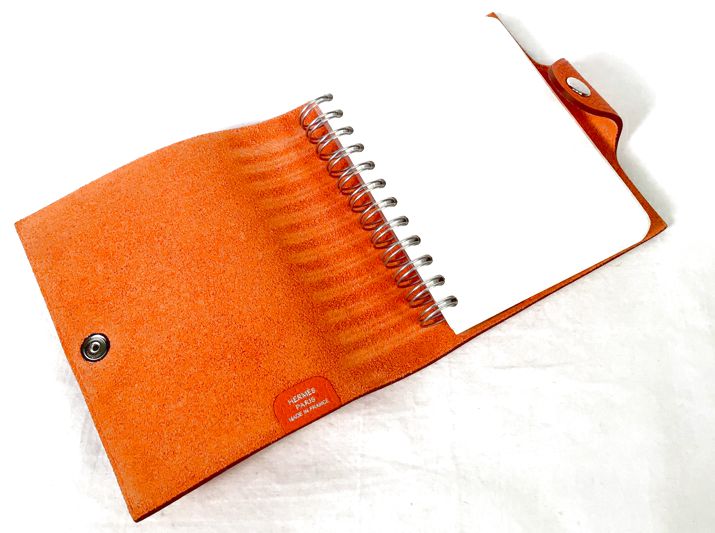 HERMES Orange Togo Calfskin Leather Mini Ulysse Notebook w/ Paper