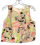MILLY White w/Pink/Black/White/Green Overlay S/L Top & Circular Skirt 2 PC