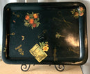 Antique Handpainted Toleware Tray on Metal Stand