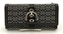 COACH Black Leather Grey Signature Print Buckle Buckle Wallet