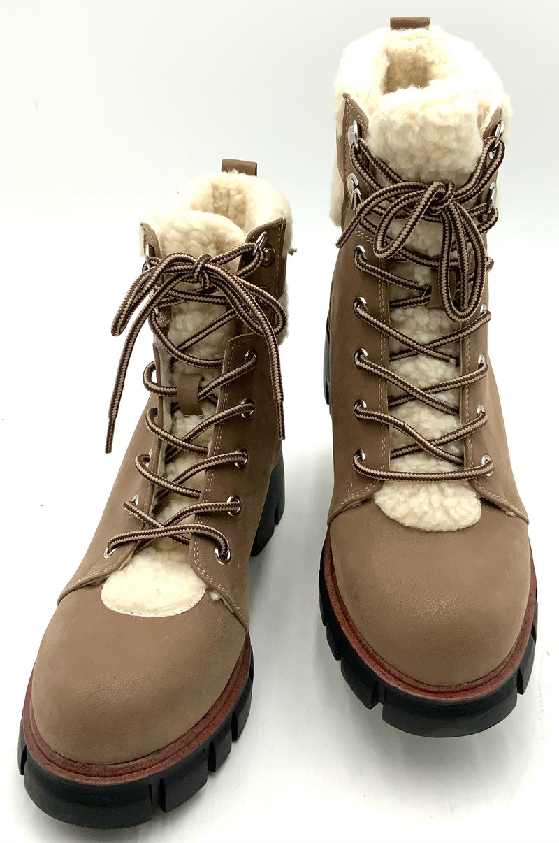 MIA Brown Lea& Cream Shearling w/Lug Sole "Coen" Boots 7.5