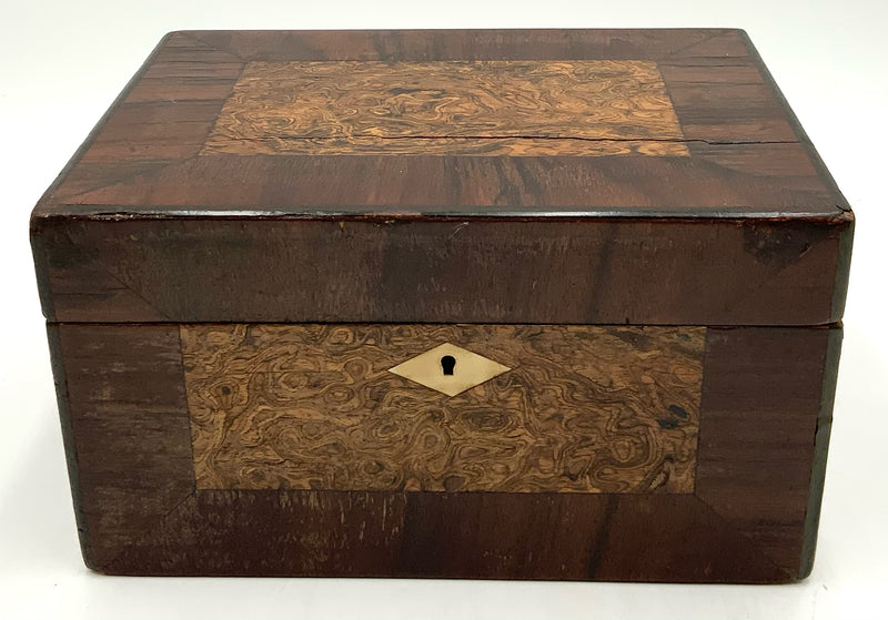 Antique Wood Box with Burled Wood Inlay