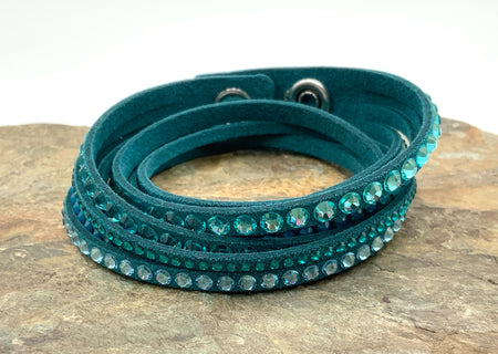 SWAROVSKI Teal Crystal Double Wrap Slake Bracelet