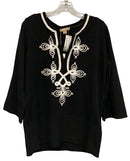 MICHAEL KORS Collection Black Cashmere White Soutache 3/4 Slv Sweater