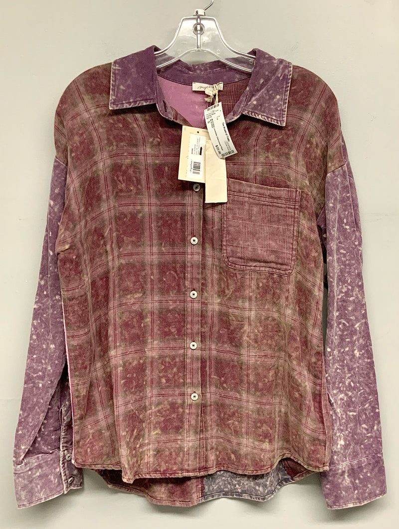 MYSTREE Lavender Distressed Plaid Cord L/S B/D Top