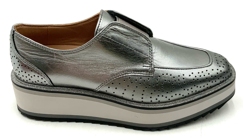 JOHNSTON & MURPHY Pewter Metallic Leather Gracelyn Perforated Platform Oxford 6
