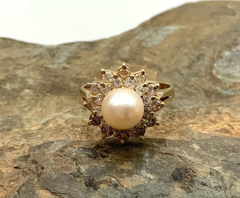 14kt Gold, Diamond & Akoya Saltwater Cultured Pearl Ring