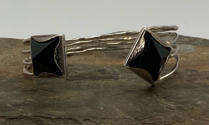 Sara Blaine Sterling & Black Onyx Pyramid Cuff Bracelet