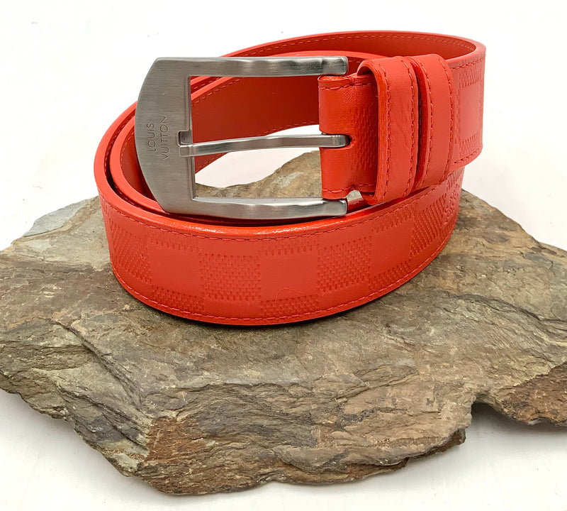 LOUIS VUITTON Orange Damier Embossed Leather Belt 90cm