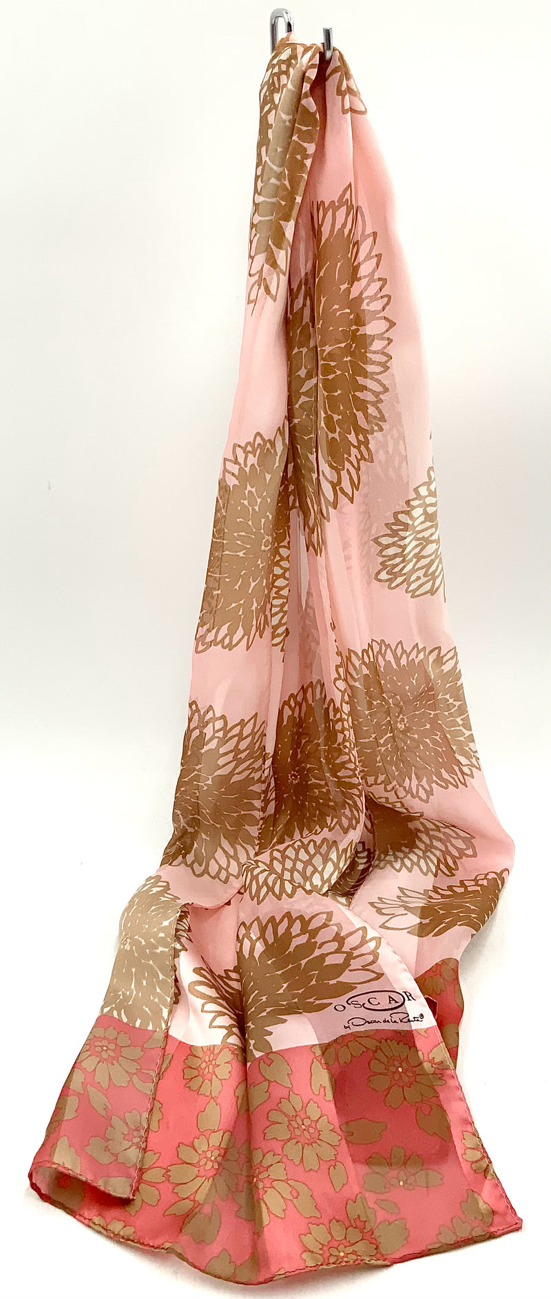Oscar De La Renta Pink Gold Floral Silk Scarf