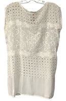 JOHNNY WAS White Eyelet Embroid Cut-Out Cap Sleeve Tunic