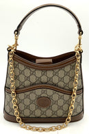 GUCCI GG Ophedia Brown Leather Trim Two Strap Bucket Bag