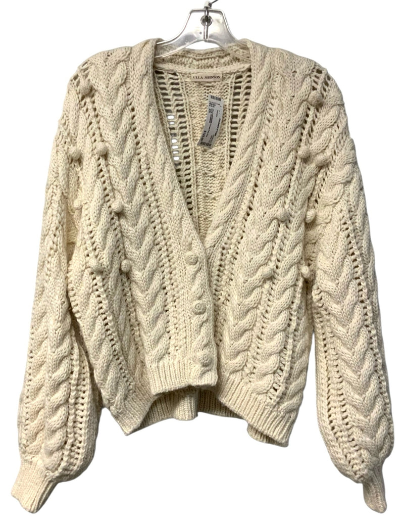 ULLA JOHNSON Cream Pom Pom Merino Wool/Alpaca L/S B/D Sweater