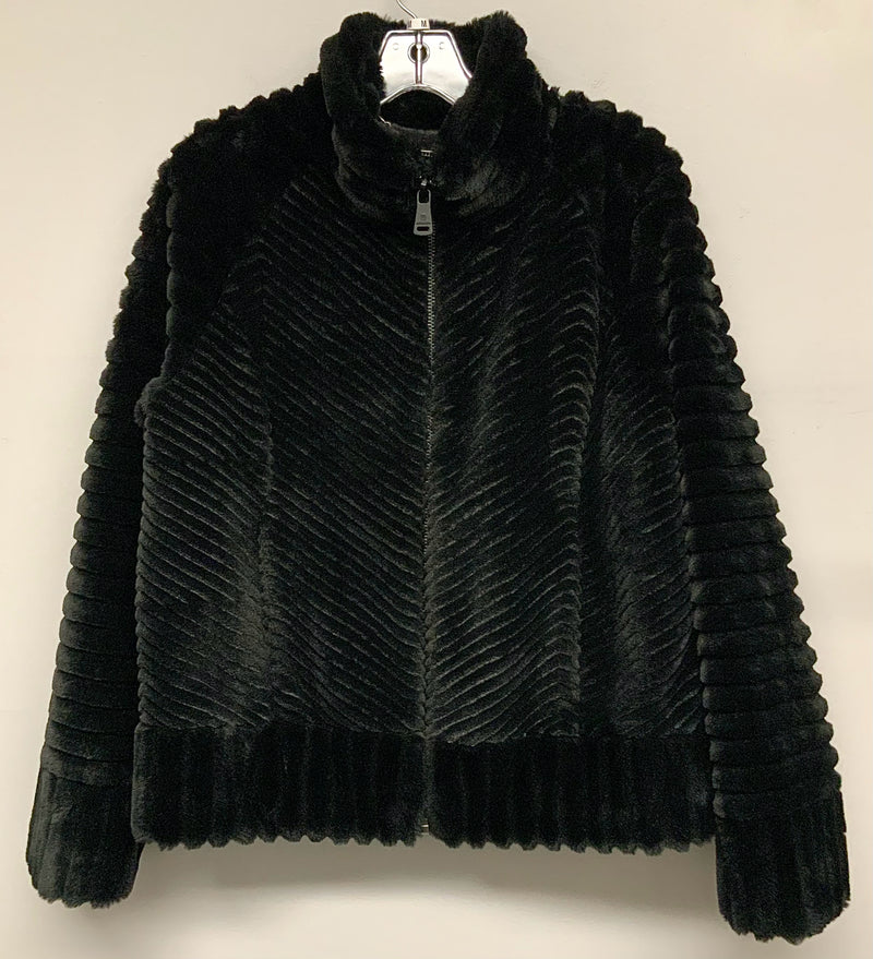 BERNARDO Black Ribbed Faux Fur Zip Jacket