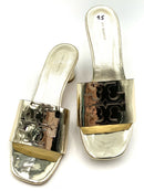 TORY BURCH Gold Metallic w/Lazer Cut Logo "Ines" Mule Sandal 9.5