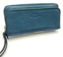 COACH Blue Metallic Leather Double Zip Wallet