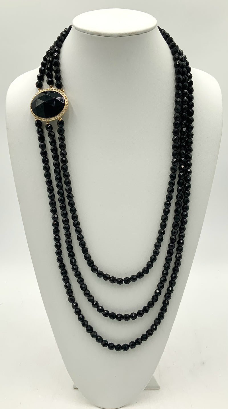 R.SERBIN Gold Tone Jet Black Bead Necklace