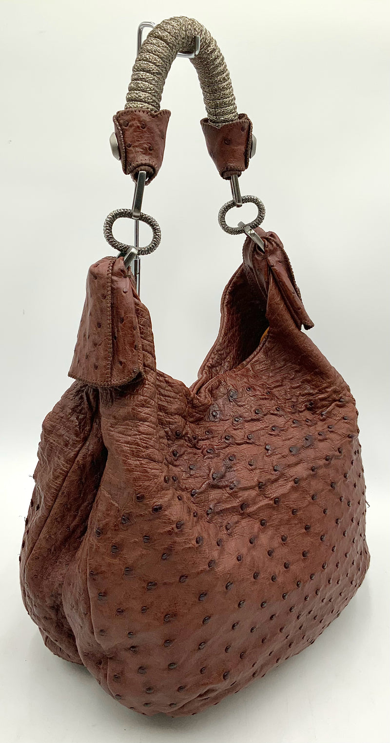 NUTI Brown Genuine Ostrich Wrapped Handle Bag