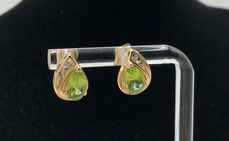 14kt Gold, Diamond & Peridot Earrings