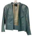 AKRIS Teal Green Leather Silk Netted Panel Structured Leather Jacket