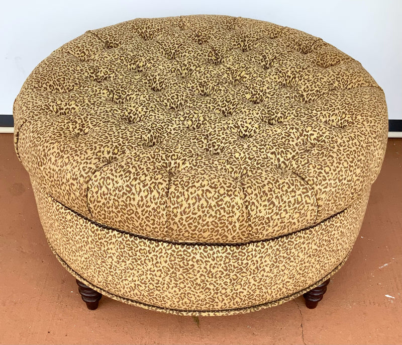 Tufted Needlepoint Ottoman with Animal Print Motif