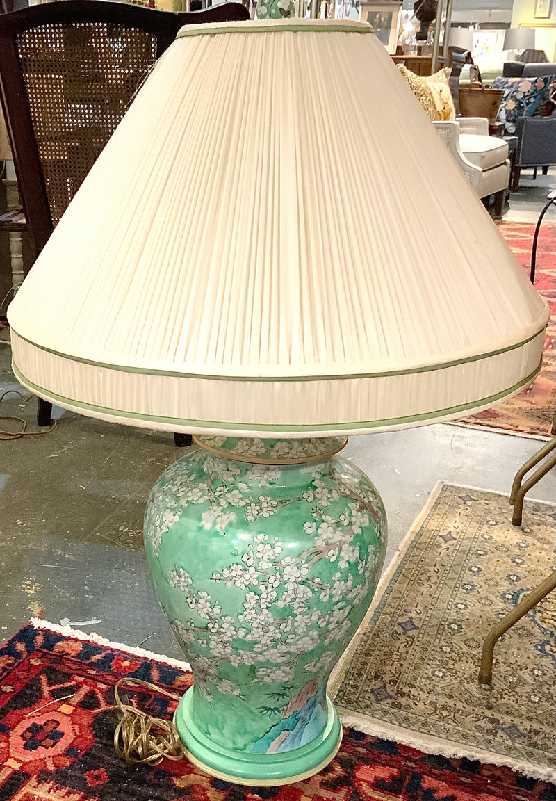 Green Cherry Blossom Ginger Jar Lamp