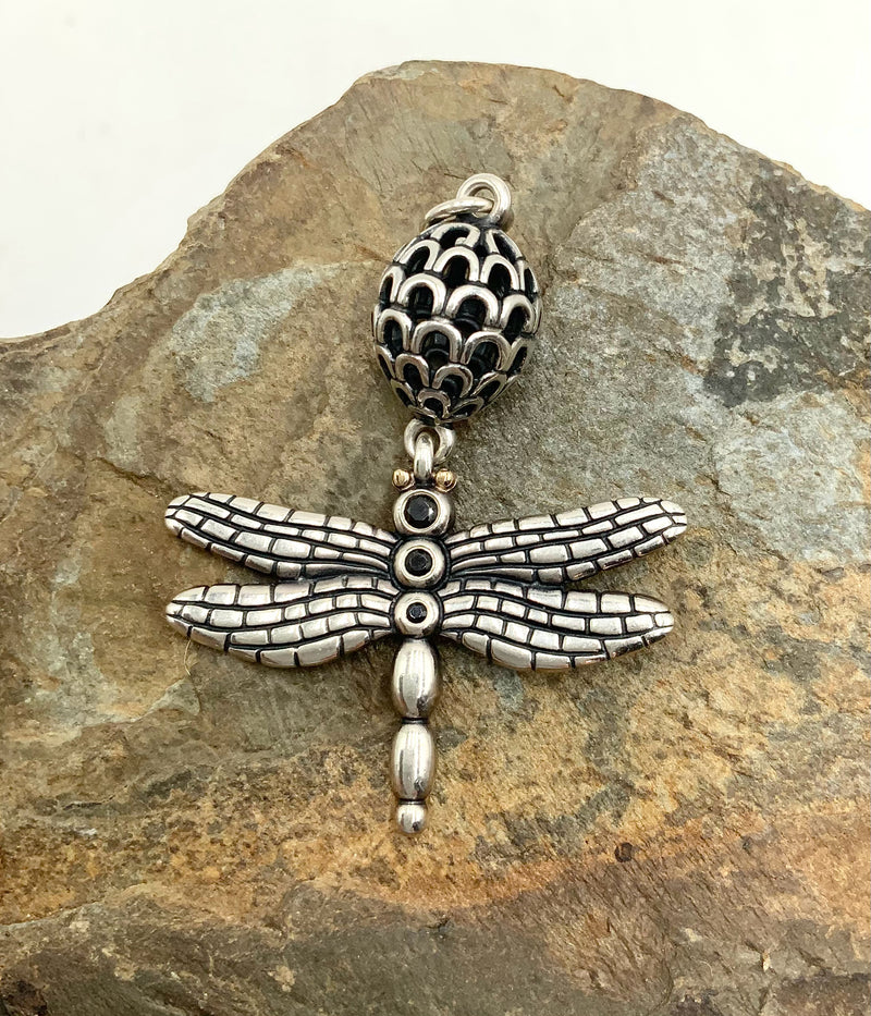 PANDORA Sterling w/14kt Gold Accents Dragonfly Pendant