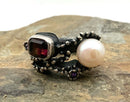 Lucas Lameth Sterling, Amethyst, Pearl & Glass Ring