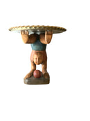 Carved Wood Occasional Table with Brass Tray