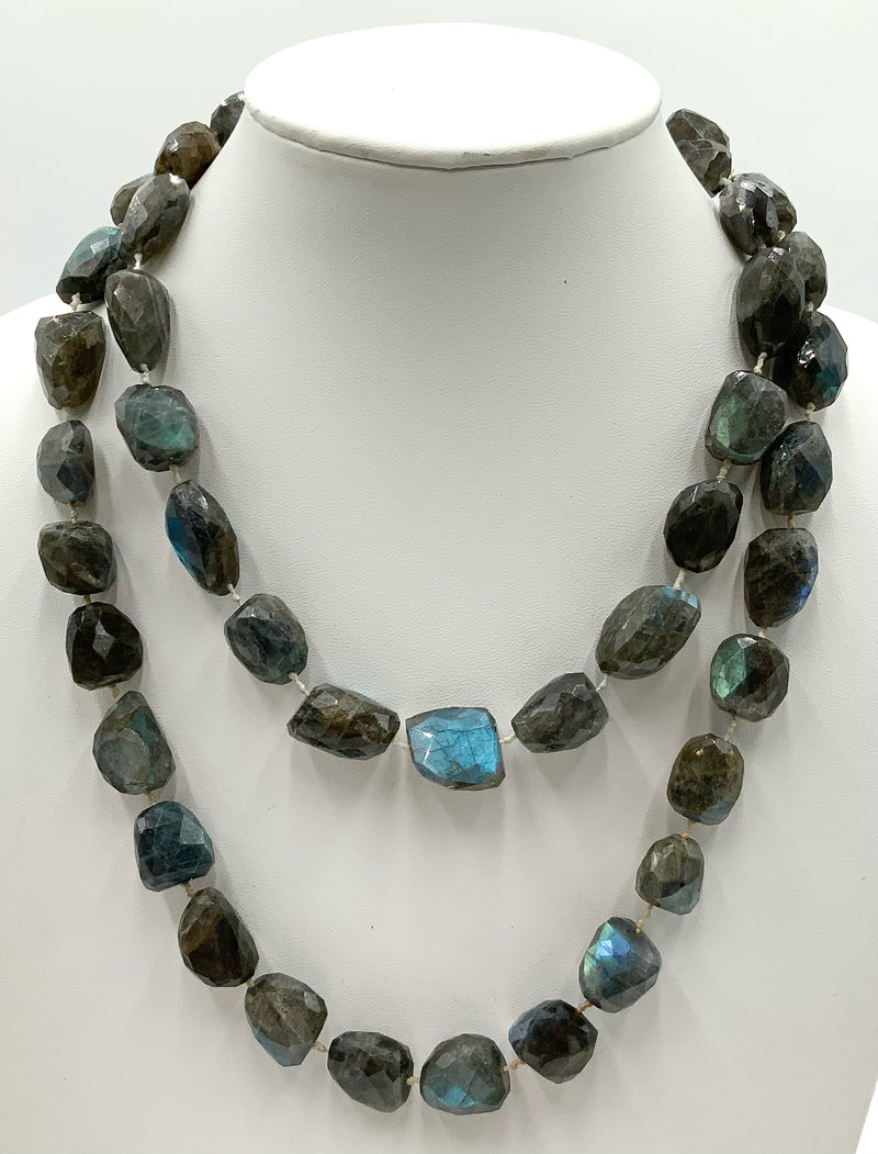 Sterling & Faceted Labradorite Long Beaded Necklace