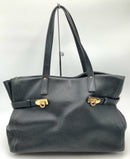 SALVATORE FERRAGAMO Black Grained Leather Nencia Gancini Flip Lock Satchel