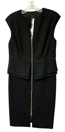 TED BAKER Black Knit Structured Peplum Cap Slv Dress