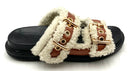 MARNI Tan Leather Shearling Double Buckle Slide Sandals 37