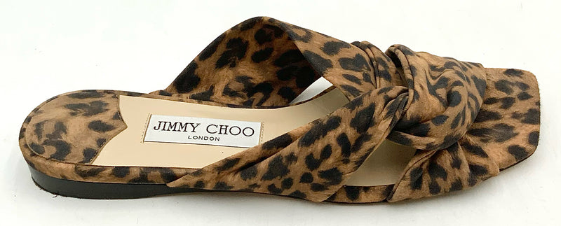JIMMY CHOO Narisa Knotted Leopard-Print Flat Sandals 7.5