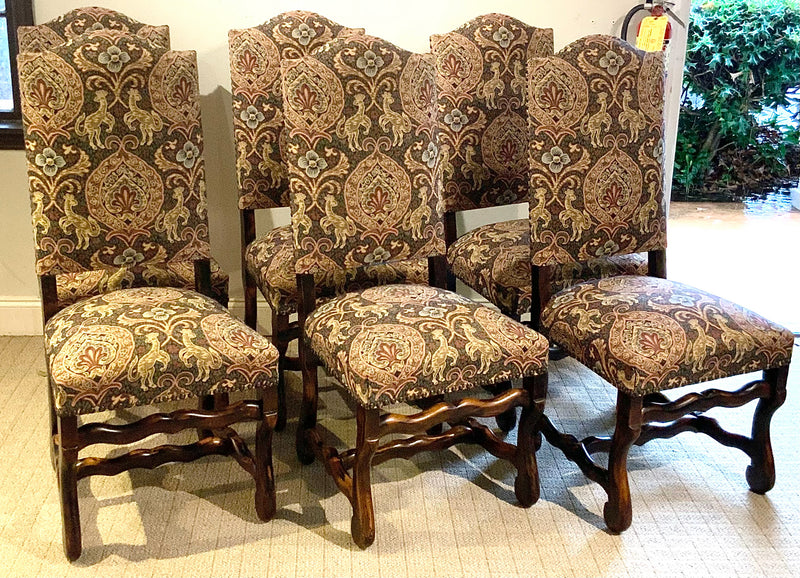 Set/6 Tapestry Upholstered Dining Chairs with Nailhead Trim