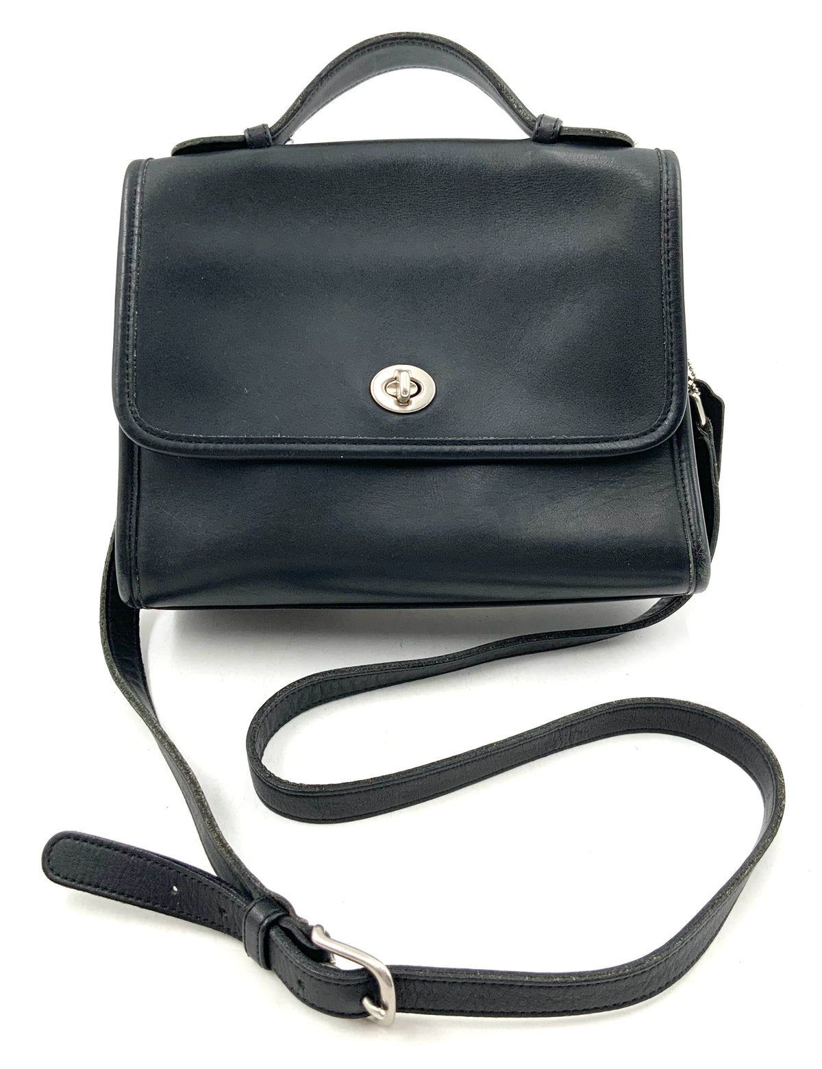 COACH Vintage Black Leather Brushed Nickel Hardware Court