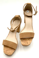 PELLE MODA Tan Sue w/Cork Block Heel "Amari" Platform Sandal 10