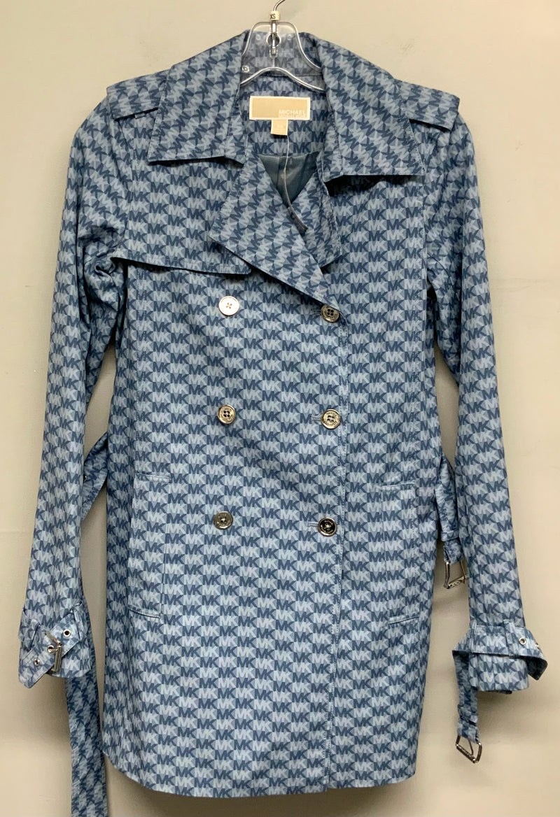 MICHAEL KORS Lt Blue/Chambray Double Breasted Logo Print Coat