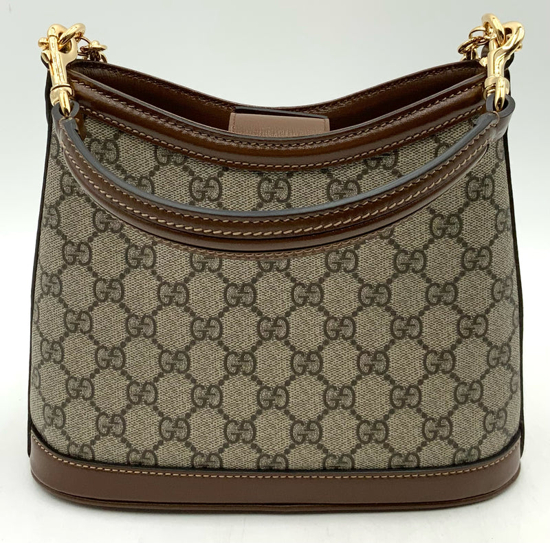 GUCCI GG Ophedia Brown Leather Trim Two Strap Bucket Bag