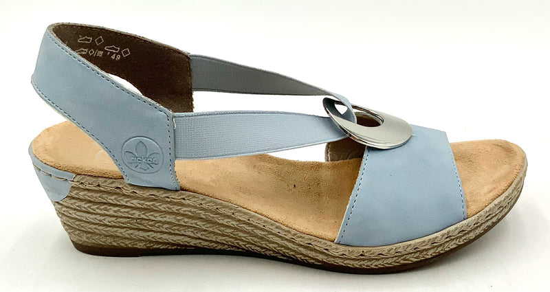 RIEKER Blue Suede Elastic Espadrille Wedge Sandals 37