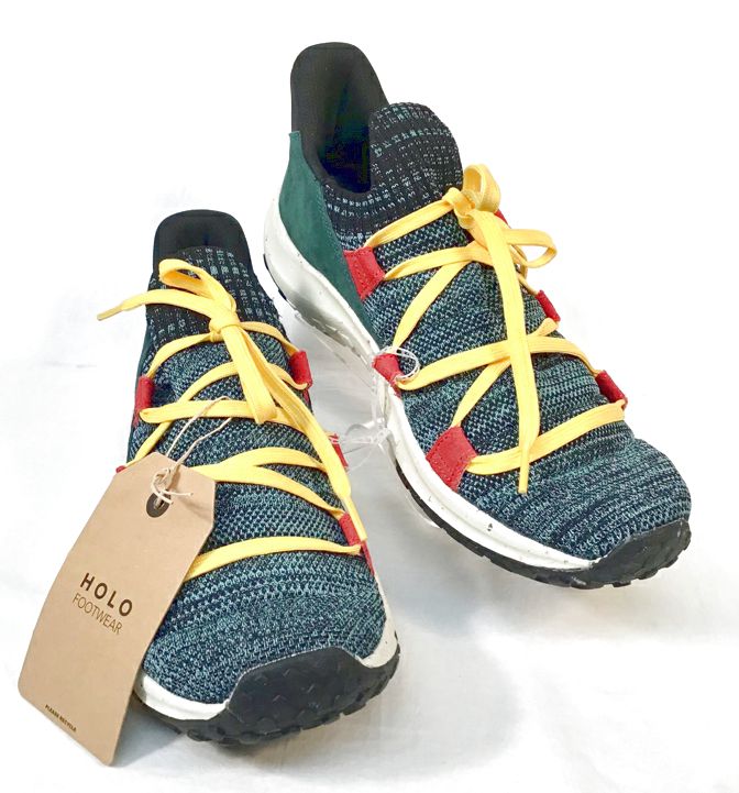 HOLO FOOTWEAR Teal Yellow Red Knit Suede Maverick Sneakers 11