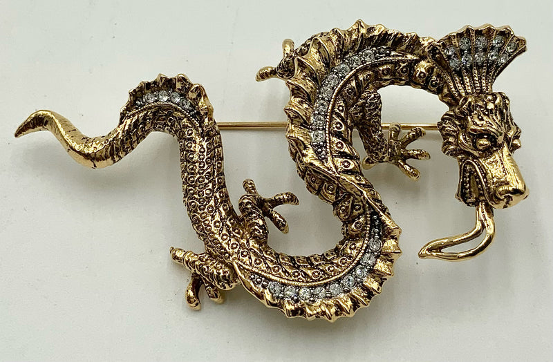 LANDAU Goldtone Pave Crystal Dragon Pin